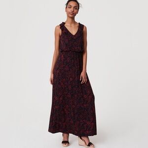 LOFT Floral Ruffle Maxi Dress in Navy and Red